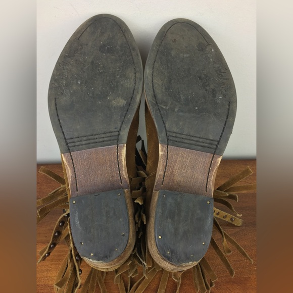 Sam Edelman Western Ankle Booties Women's Tan Leather Fringe Size 8M Side Zip. - Picture 11 of 12